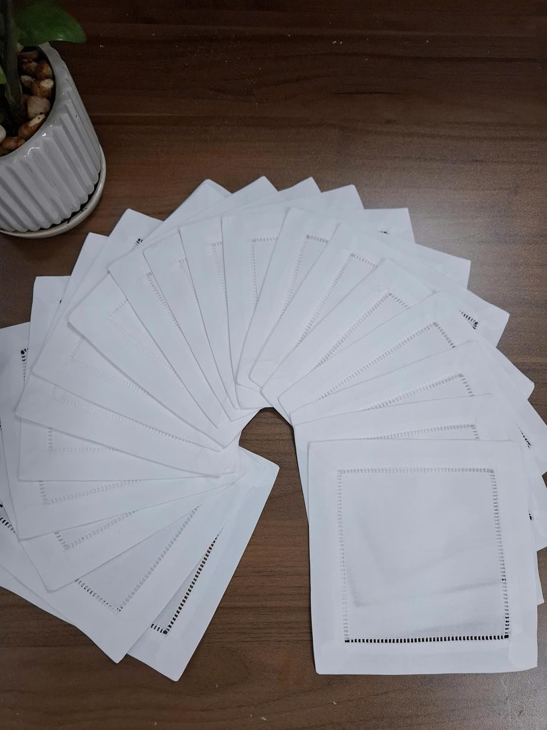 White Cocktail Napkins 6x6 Set of 50 Linen Blend Cloth Coasters, Ladder Hemstitch Beverage Party Napkin Coaster Super Value Linen Napkins Bulk 50 Pack, Fabric Linen Cocktail Napkins, Fabric Coasters