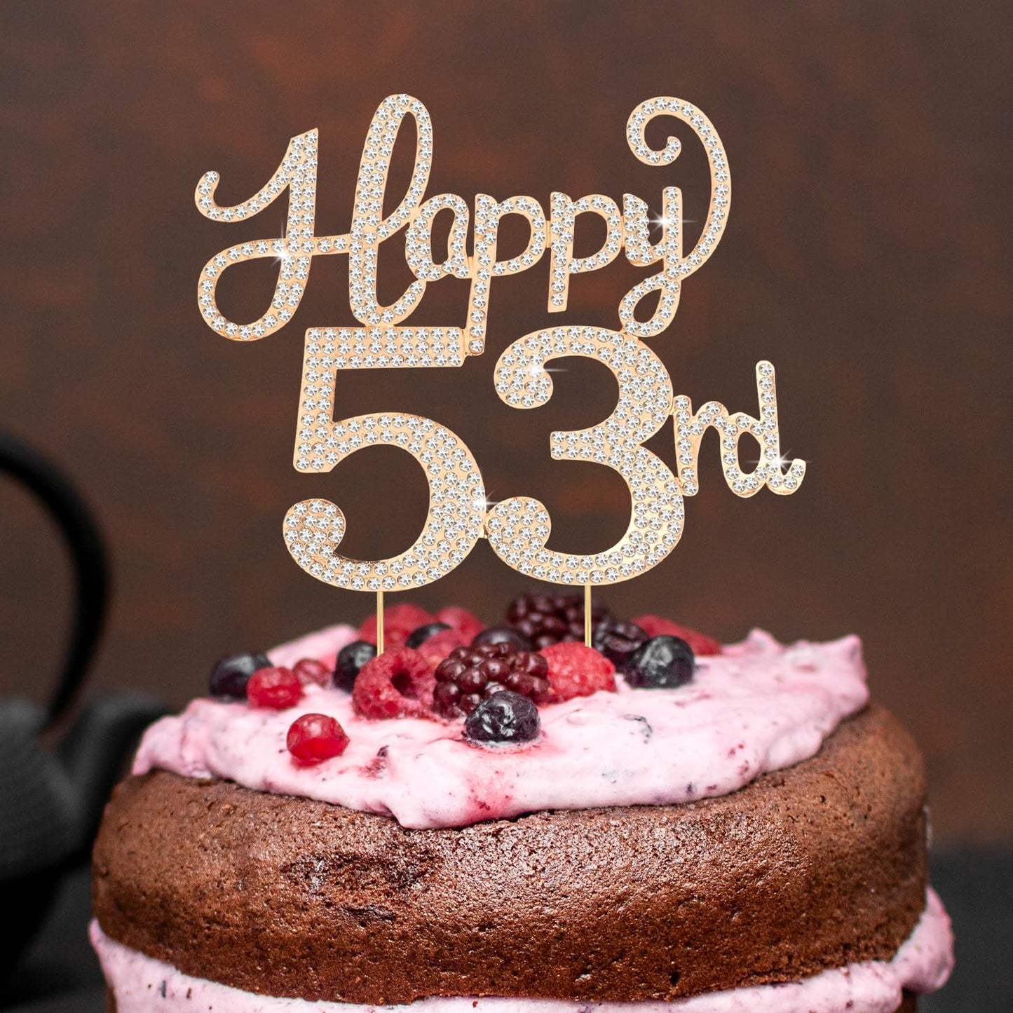 Happy 53rd Birthday Decorations,53rd Birthday Gold Rhinestone Cake Topper - Cheers to 53 Years Old Bday Party Metal Sparkly Cake Centerpieces Sign.