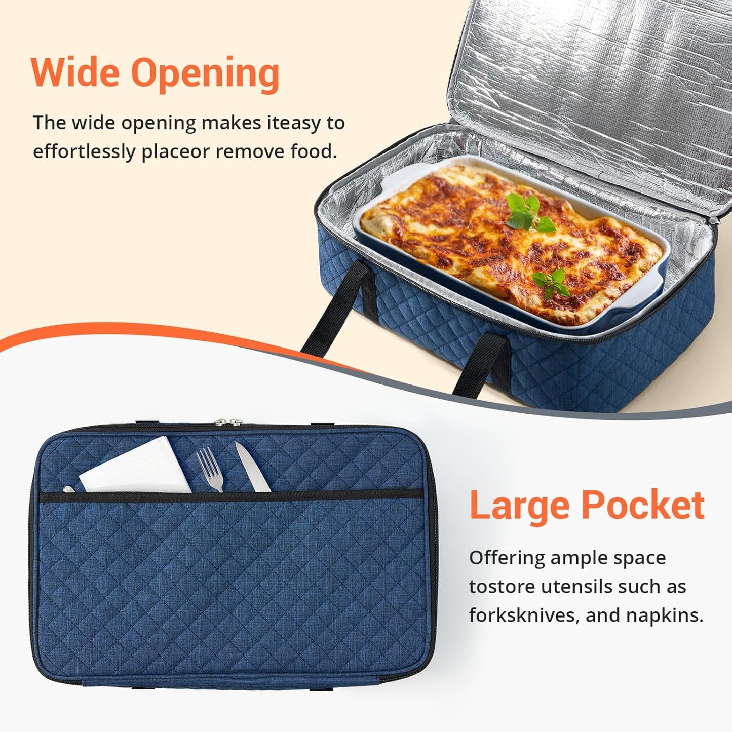 Lunch Bag - Large Insulated Casserole Carrier, Reusable Lunch Box for Men/Women, Insulated Lunch Bag Leakproof Lunchbox for Men Adults Work Picnic Hiking Beach(Navy Blue) 17.12" x 11.42"