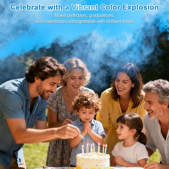 4 Pack Gender Reveal Smoke Bombs, Powder Spray Blue Color Blasters for Baby Boy Reveal Party Baby Shower Decorations Outdoor Reveal Cannon, Long Lasting 14s Thick Smoke for Photos & Videos