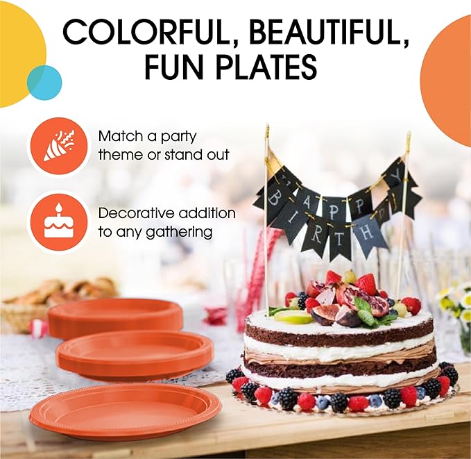 Exquisite Party Solids Orange Plastic Plates For Party Supplies 10" Orange Disposable Plates Heavy Duty 50 Pcs Plastic Dinnerware Sets Heavy Duty 350 GSM Disposable Dinnerware Set