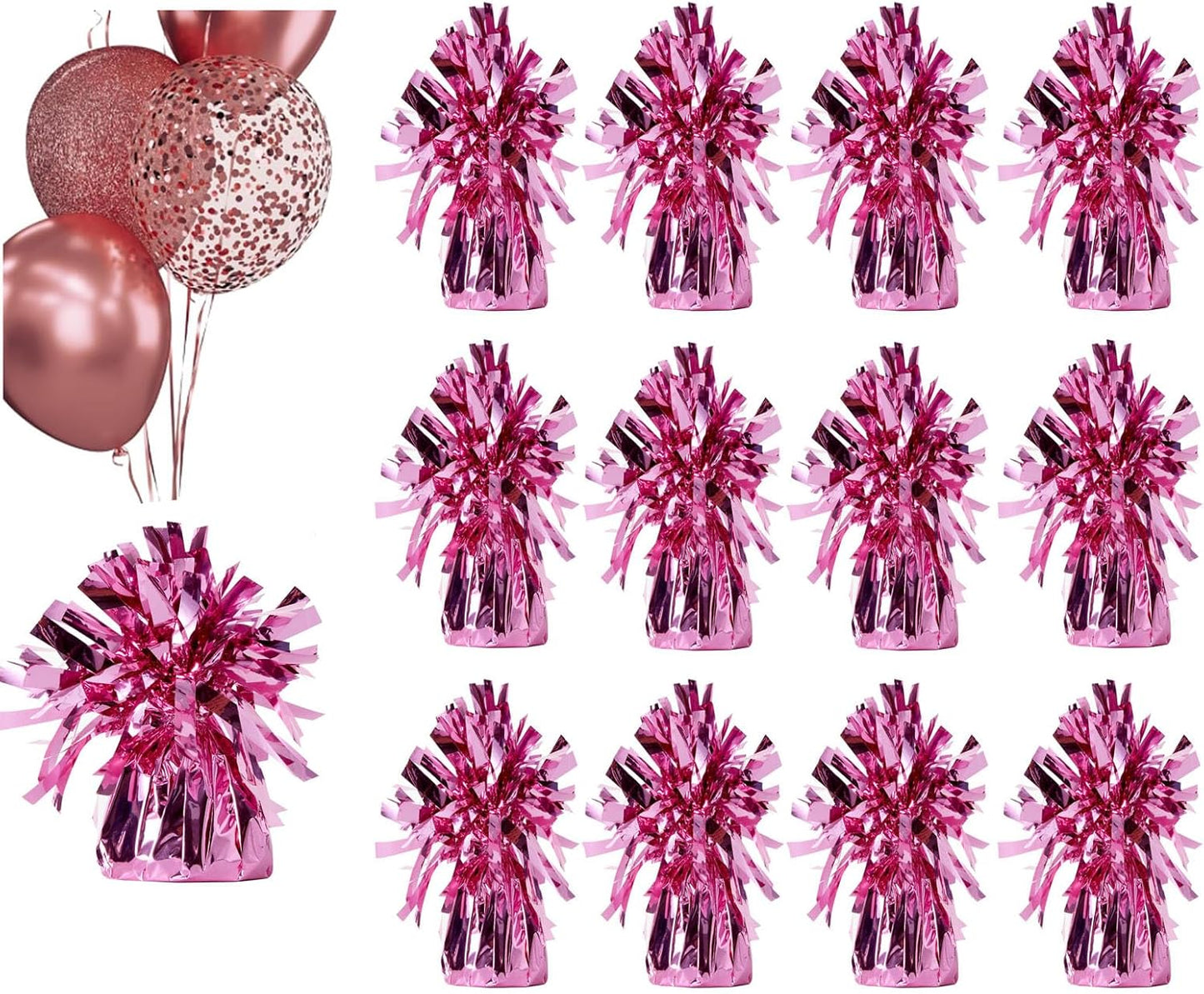 Balloon weights, 12 pieces, aluminum foil, suitable for birthday parties, gatherings, weddings, dinners and other occasions, weight 0.36bl (Pink)