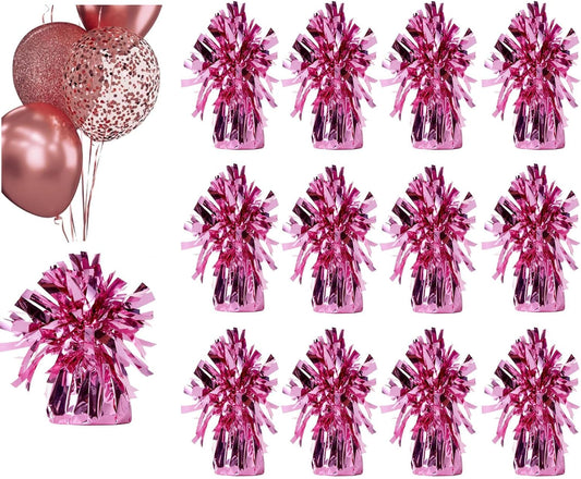 Balloon weights, 12 pieces, aluminum foil, suitable for birthday parties, gatherings, weddings, dinners and other occasions, weight 0.36bl (Pink)