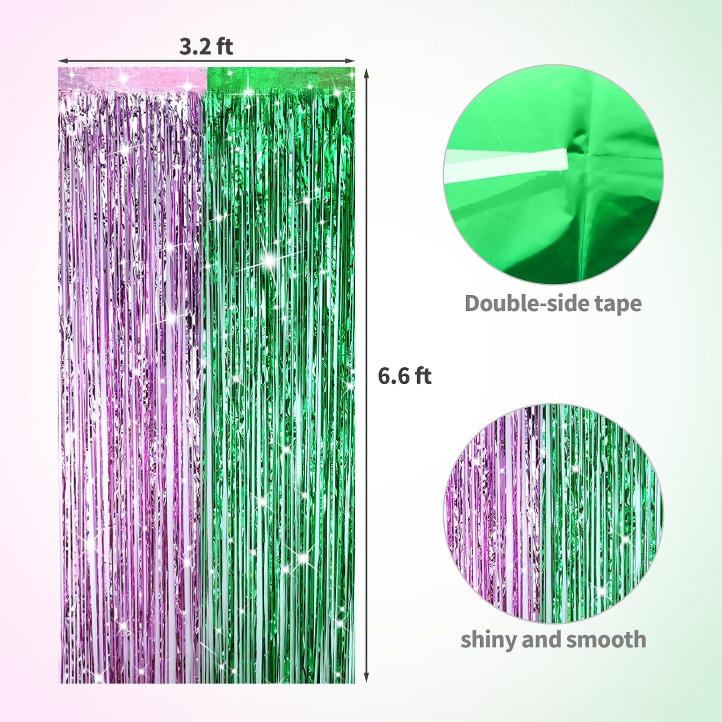 4Pcs Green Pink Backdrop Party Decorations,Tinsel Foil Fringe Curtains,Straight Shiny Foil Fringe Backdrop Curtain,Photo Booth Streamers Party Decorations for Birthday Wedding,3.2ft × 6.6ft