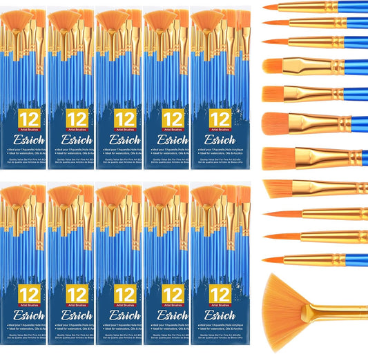 ESRICH Paint Brushes Set,10pack/120pcs Nylon Hair Round-Pointed Tip Acrylic Paint Brush for Watercolor Oil Rock Face Painting,12 Sizes Paint Brush for All Purposes Kids Adult Arts Painting Brush Kits.