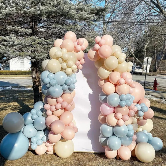 Pink and Blue Balloons Gender Reveal Boy or Girl 12inch Pastel Light Pink Slate Blue Beige White Sand Balloons Birthday Party Decorations Pale Aqua Latex Helium Balloon for Arch Baby Shower Decor