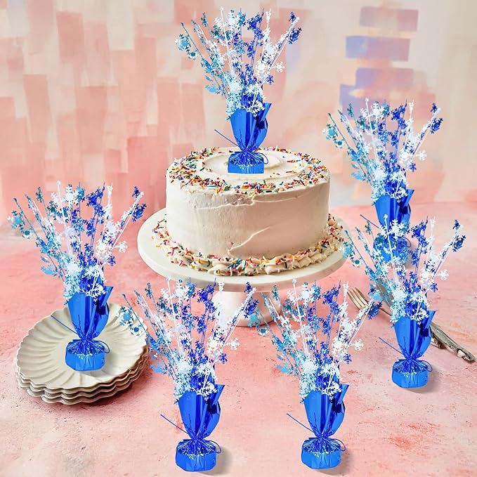 Gyufise 6 Pack Metallic Foil Spray Centerpiece Snowflake Table Decoration Burst Table Centerpieces Table Decor for Winter Wonderland Birthday Wedding Anniversary Holiday Party Supplies Blue