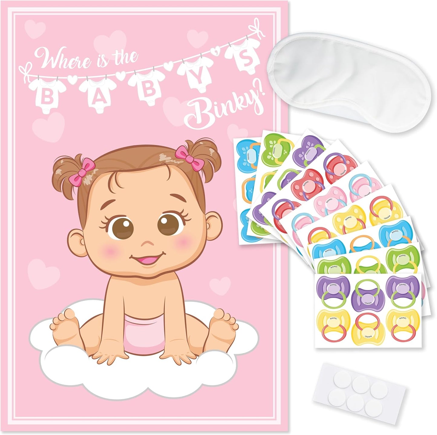 Party Hearty Funny Baby Shower Games for Girl - Pink Pin The Pacifier on The Baby Game, Where is The Baby's Binky