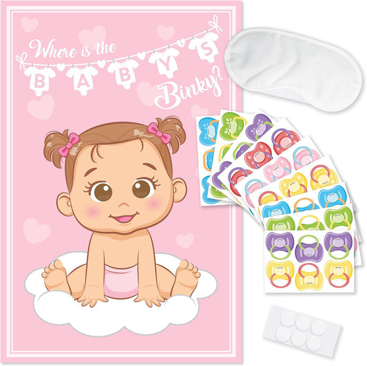 Party Hearty Funny Baby Shower Games for Girl - Pink Pin The Pacifier on The Baby Game, Where is The Baby's Binky