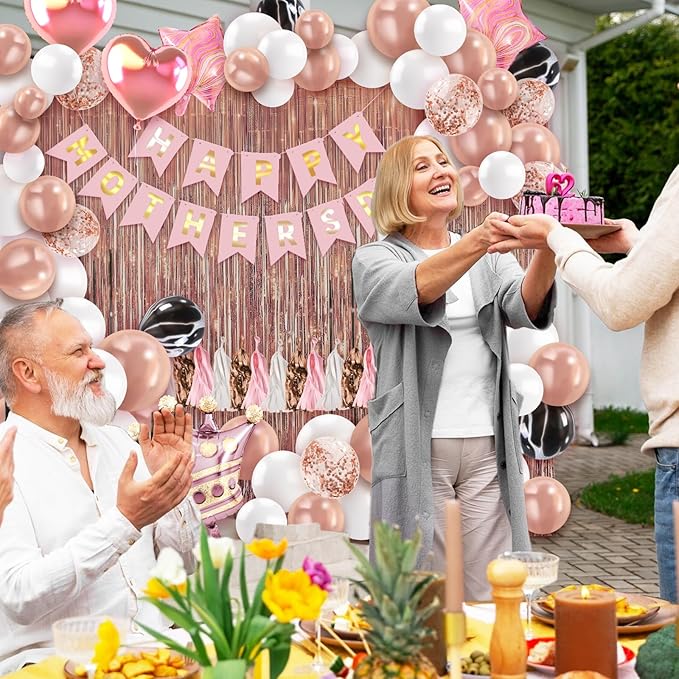 Happy Mothers Day Decorations Kit - Pink and Rose Gold Balloons Happy Mother's Day Banner for Brunch Home Garden Mother's Day Party Supplies Decor