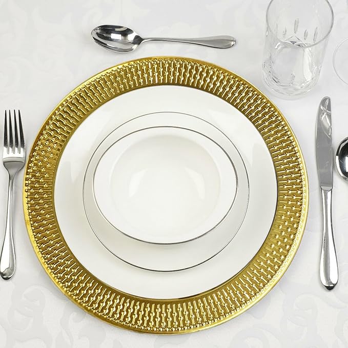 13-Inch Stainless Steel Beaded Charger Plates, Gold Dinner Plate Chargers Set of 6, Round Server Ware