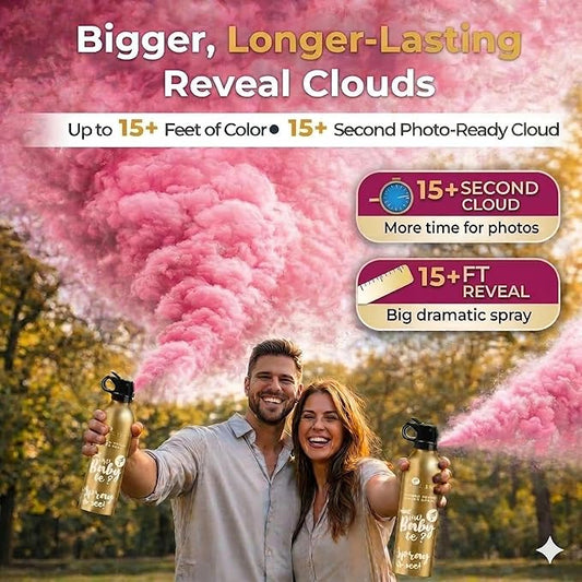 Gender Reveal Smoke Bombs Set – 2 Pack Gender Reveal Fire Extinguisher Spray (Pink, 300g Each) – Non-Toxic Cornstarch Cloud for Baby Girl Reveal Party Ideas, Pregnancy Announcement – Stickers Included