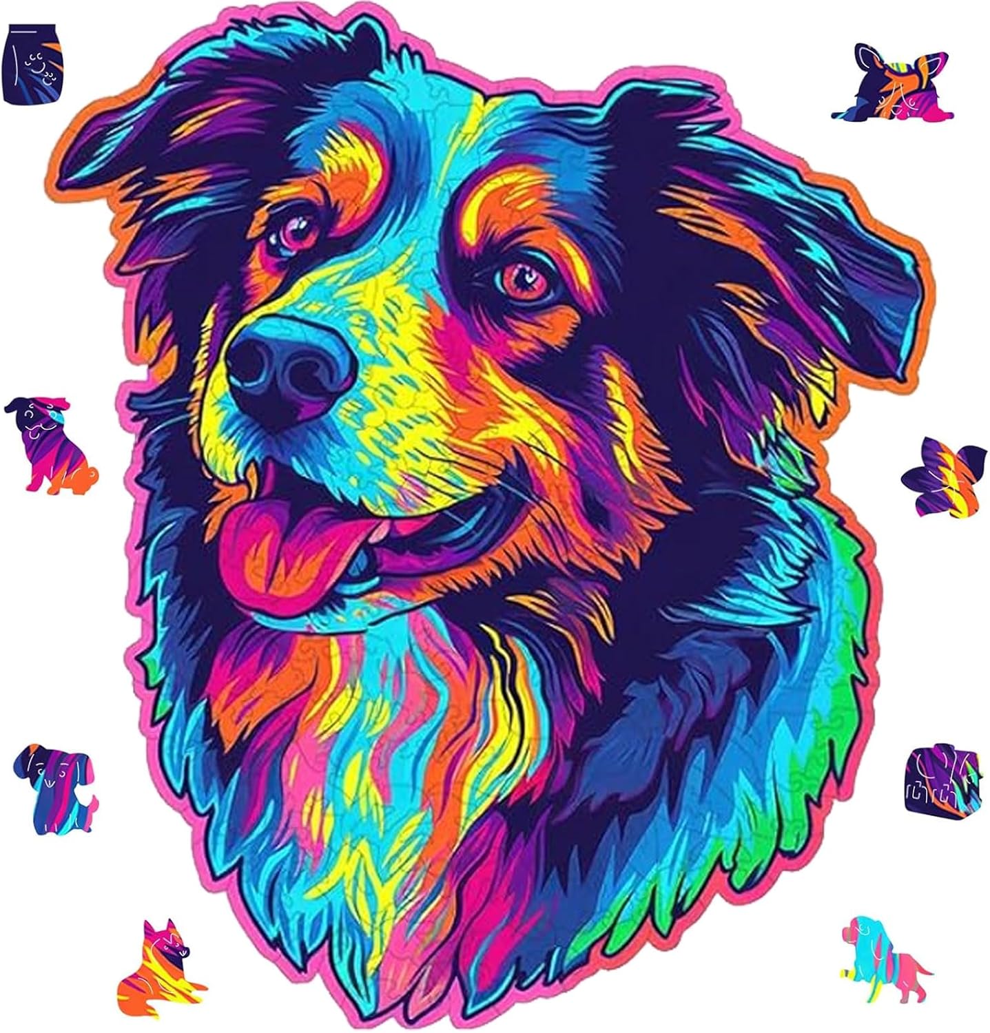 Reouinty Australian Shepherd Dogs Wooden Puzzle Stained Colorful (9.7 * 11.2in-200pcs) Art Painting Wooden Puzzle for Kids Adults, Birthday Mother's Father's Day Christmas for Dad Mom Son Daughter