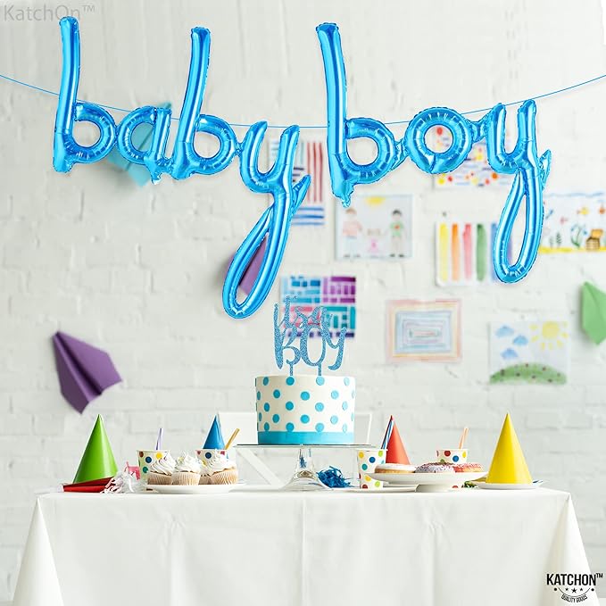 KatchOn, Blue Baby Boy Balloons - 37 Inch | Its a Boy Balloons for Baby Shower Decorations | Baby Shower Balloons | Script Baby Boy Balloons Blue, Gender Reveal Balloons for Gender Reveal Decorations