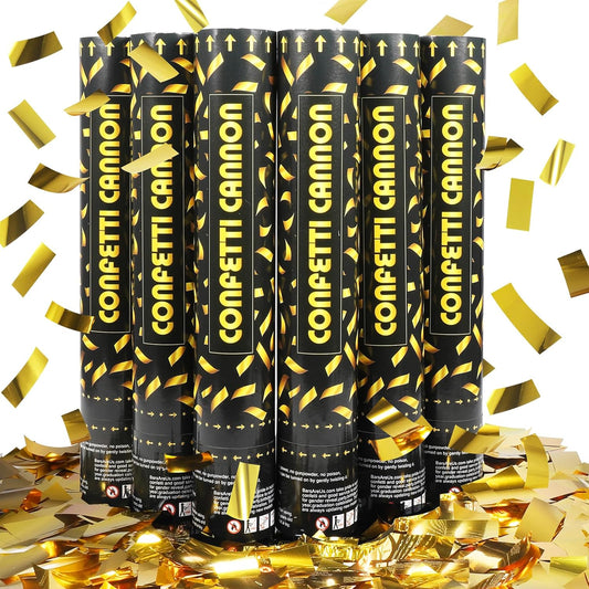 Confetti Cannon,Gold Confetti Poppers 6 Pack 12 Inch Party Poppers For Wedding,Birthday,Christmas,New Year eve Party,Celebrations,Baby Shower Decorations,Graduation