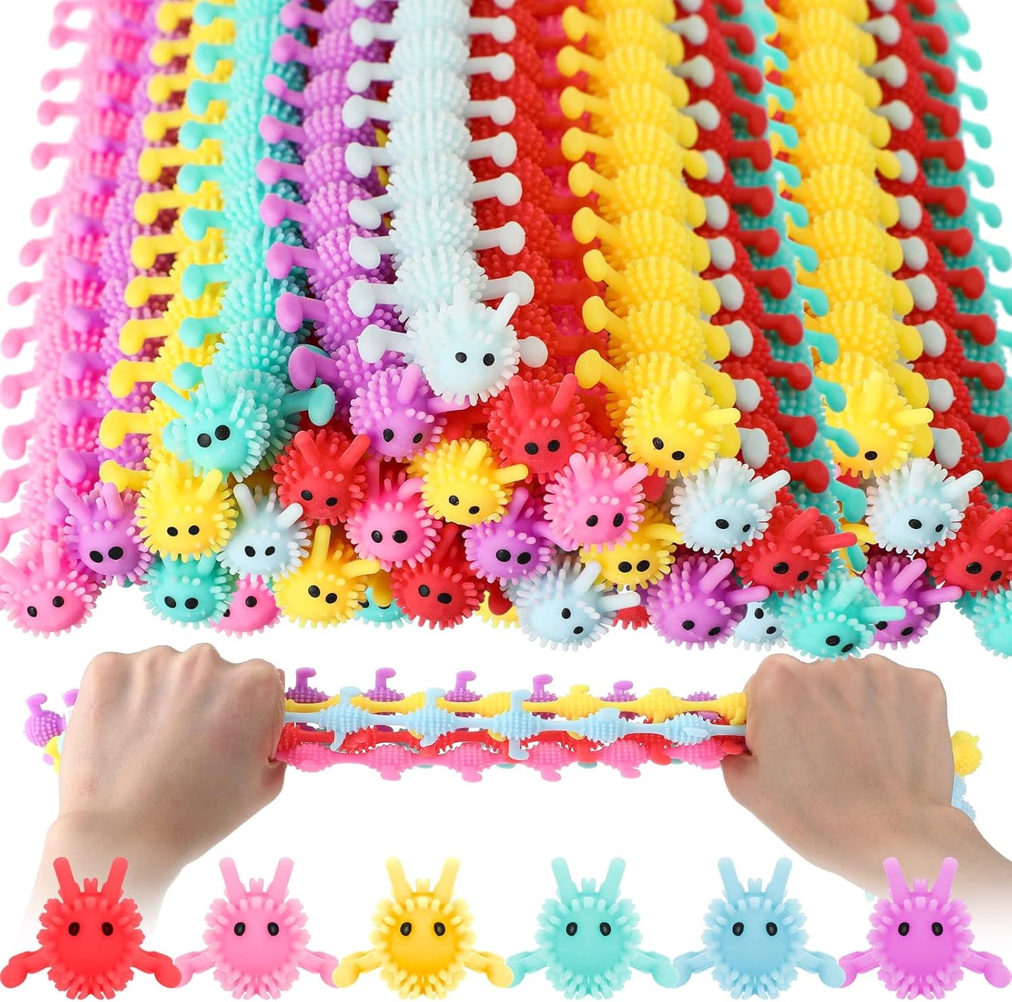 Chivao 50 Pack Bulk Stretchy String Fidget Toys Animal Sensory Toys for Kids and Adults Colorful Fidget Worm Stress Anxiety Relieve Party Favors Goodie Bag Fillers Birthday Gifts (Worm Style)