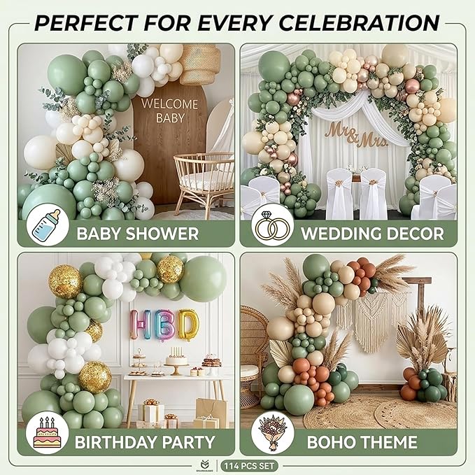 99pcs Sage Green Balloons,18 12 10 5 inch Matte Olive Green Balloons Garland Arch kit for Woodland Baby Shower Jungle Birthday Boho Wedding Decor