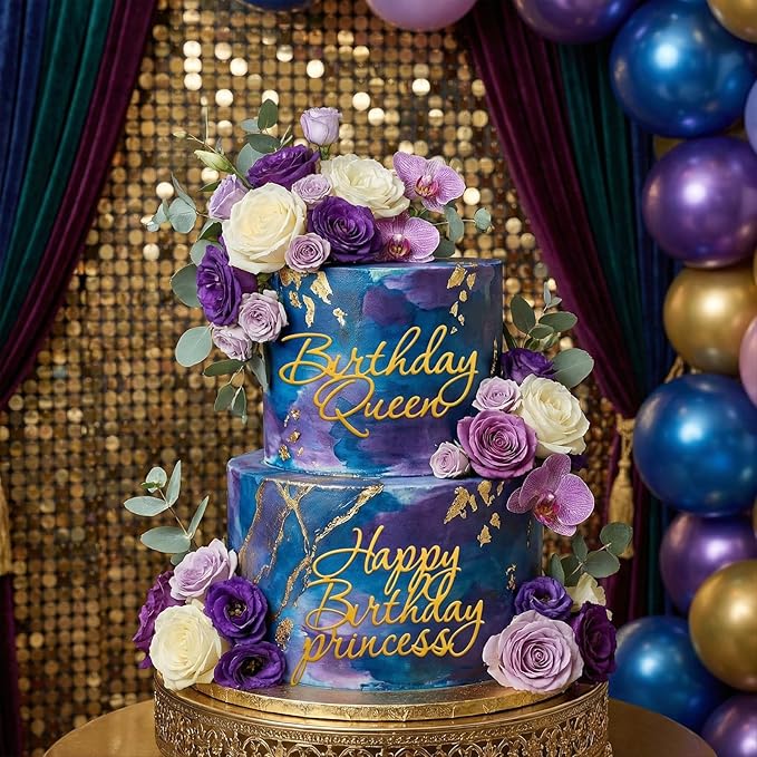 14pcs Birthday Queen Cake Topper Acrylic Gold Happy Birthday Queen Cake Topper for Women Queens Birthdays Decorations Cakes Decoration for Women Girls Valentine's Day Mother's Day