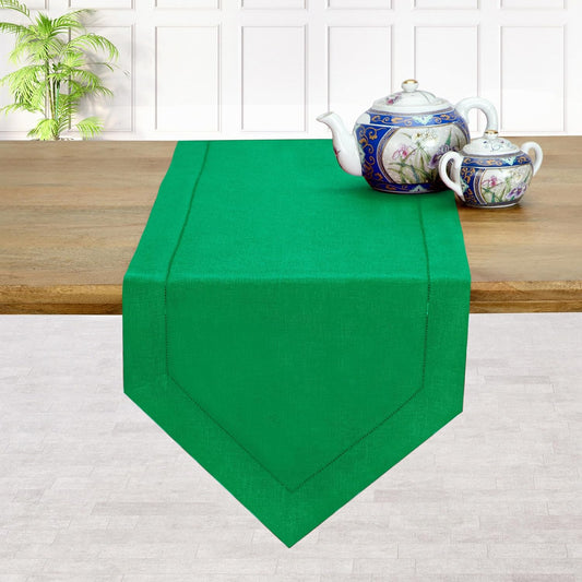 D'Moksha Homes Kelly Green Linen Table Runner 90 Inches Long - 100% Pure Linen Diamond Table Runner 14 x 90 Inch for Dining, Fall and Halloween - Machine Washable
