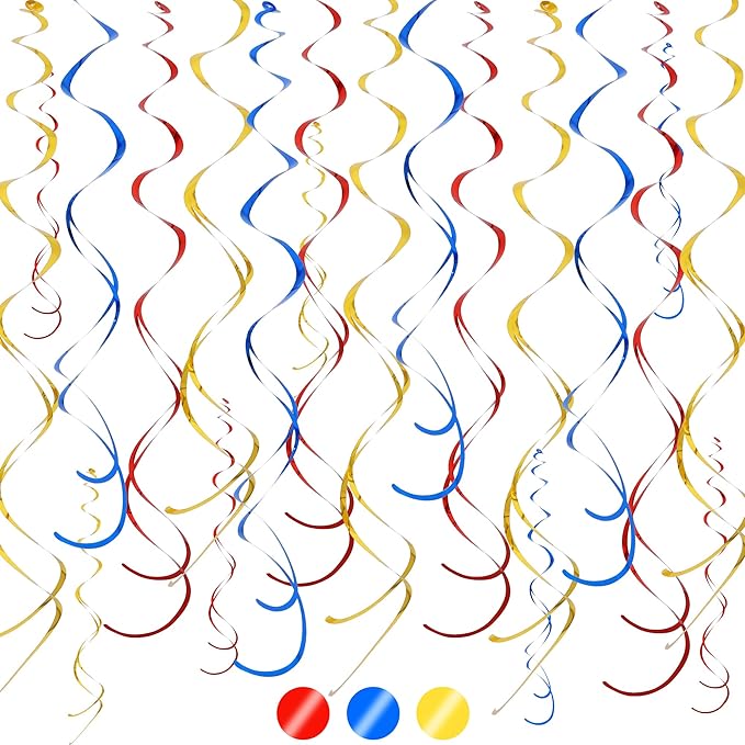 BEISHIDA Red Gold Gold Hanging Swirls Party Decorations Plastic Streamer for Ceiling, Birthday Paw Theme Party Supplies Baby Shower Decorations, Pack of 30
