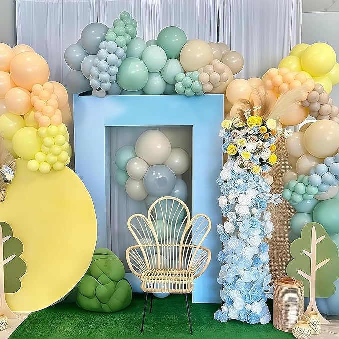 Sage Green Dusty Blue Yellow Balloon 12 Inch Double Stuffed Beige Slate Blue Olive Green Yellow Ivory Cream Latex Balloons for Oh Baby Shower Bridal Birthday Safair Wedding Party Decorations
