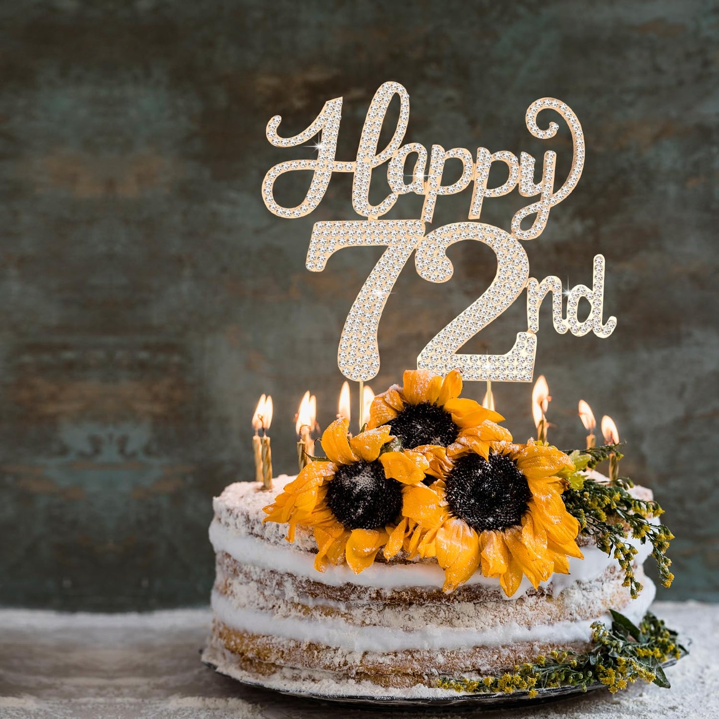 Happy 72nd Birthday Decorations,72nd Birthday Gold Rhinestone Cake Topper - Cheers to 72 Years Old Bday Party Metal Sparkly Cake Centerpieces Sign.