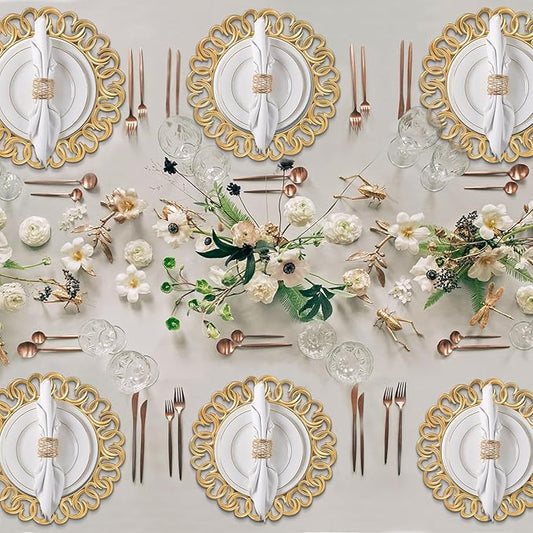 MAONAME 13" Gold Charger Plates Set of 6, Mirror Charger for Dinner Plates, Plastic Plate Chargers with Entwined Swirl Rim, Round Chargers for Table Setting, Wedding