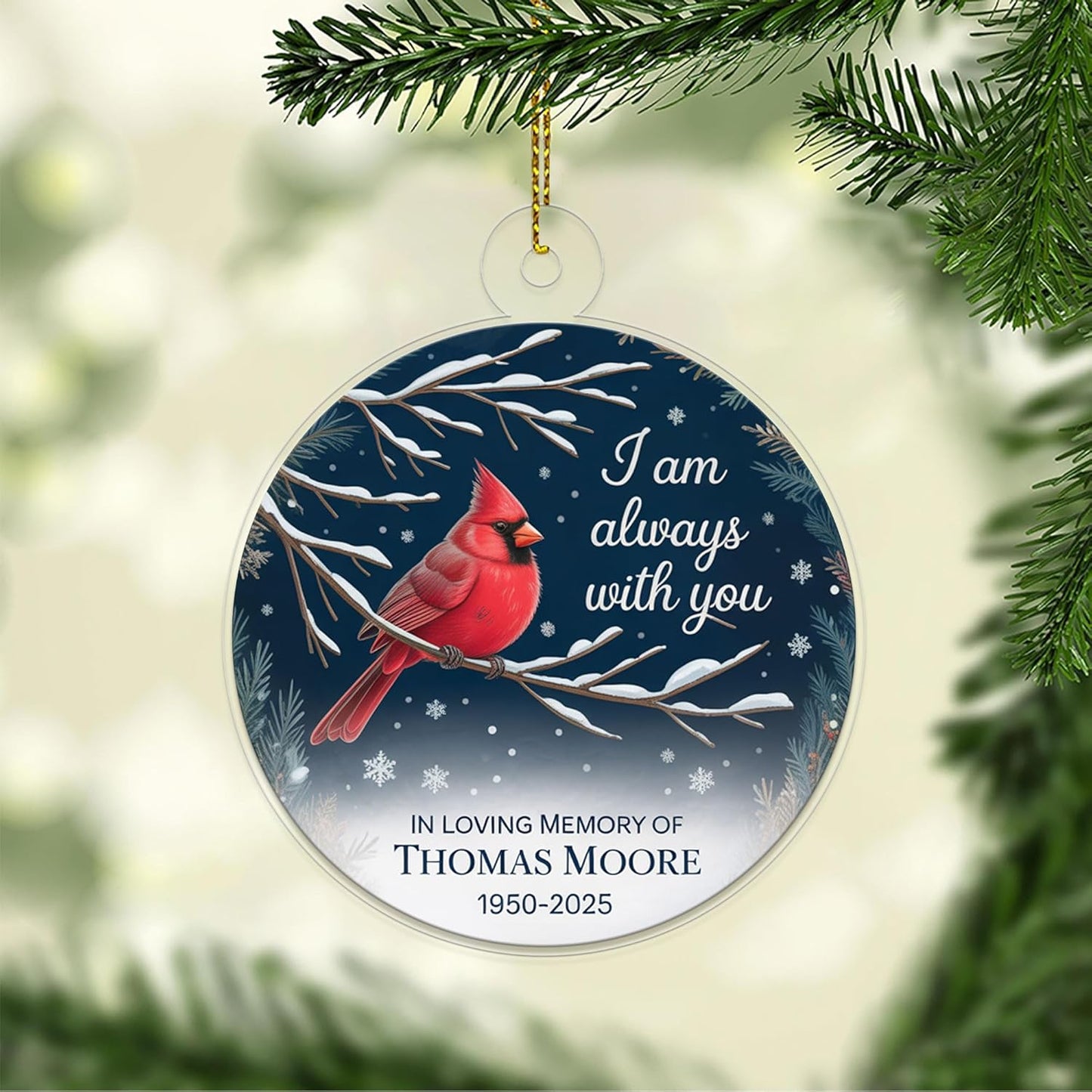 Custom Memorial In Loving Memory Christmas Ornament, Cardinal Memorial Christmas Ornament, Personalized Sympathy Gift, Holiday Tree Ornament Acrylic Ornament – Personalized