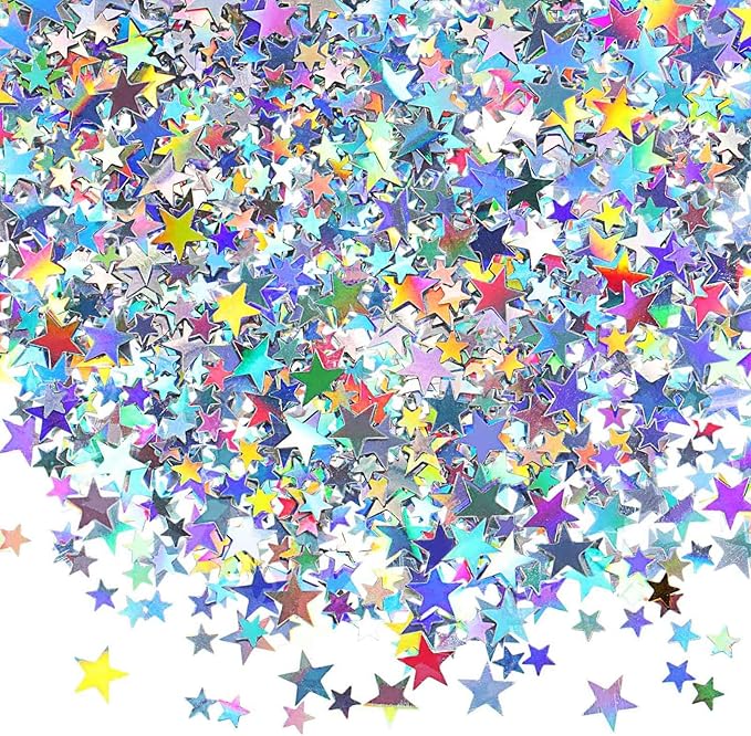 WEIKA 60g Star Confetti Glitter Star Table Confetti, Metallic Foil Star Glitter, Table Decorations for Party Wedding birthday graduation Decorations(Glitter Multicolor Set, 10mm and 6mm)
