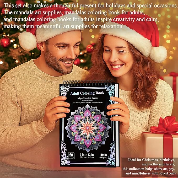 Mandala Coloring Book for Adults Hardcover: 50 Unique Designs Spiral Coloring Book for Adults with Perforated Pages. (Mandala Designs, 9 x 12 inches, 50 Sheets)