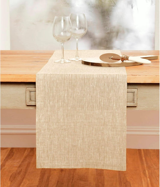 Solino Home Linen Champagne Beige Table Runner 108 Inches Long - Athena, 100% Pure Linen Dining Table Runner 14 x 108 Inch for Fall, Autumn, Thanksgiving, Christmas