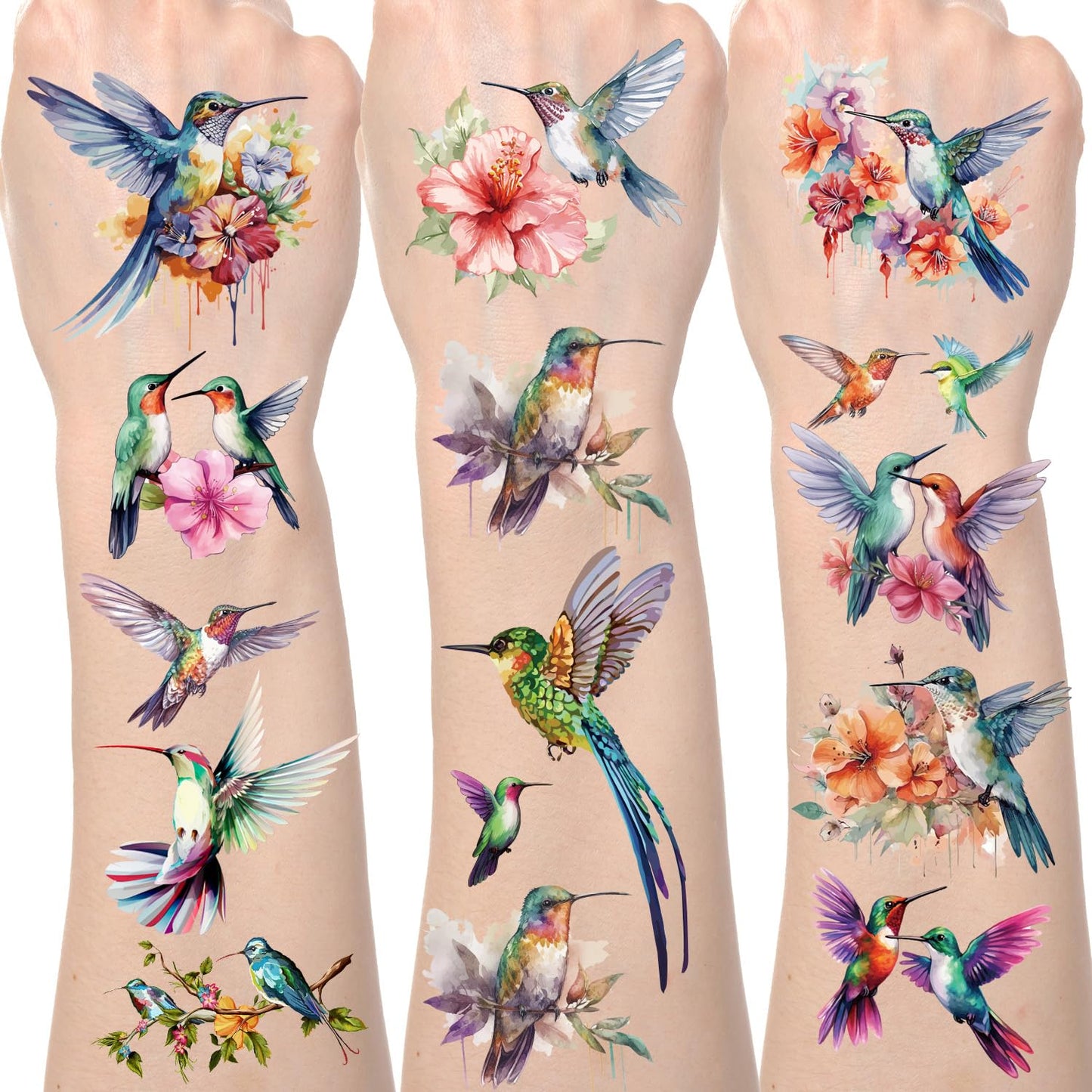 Watercolor Hummingbird Temporary Tattoos - 200+ Hummingbird Tattoos Temporary Realistic Hummer Birds Fake Tattoos Stickers for Adult Women Birds Themed Party Decorations Favors Supplies