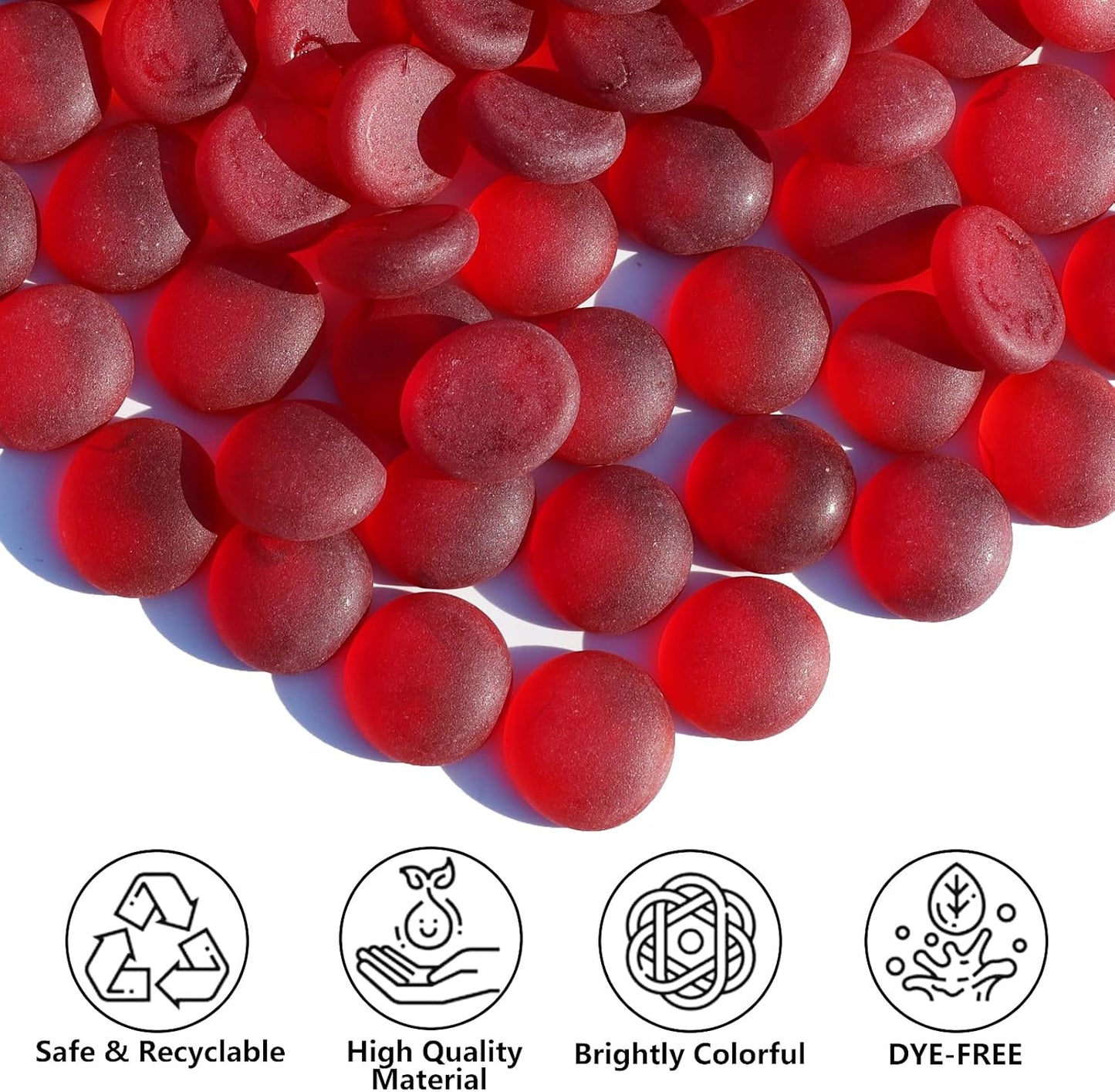 Sea Glass Gems - 0.9 Lb Red Frosted Flat Glass Marbles, Flat Gems Decorative Stones for Vase Fillers, Aquarium Rocks, Floral Supplies, Table Scatter, Craft Mosaics, and DIY Ornaments