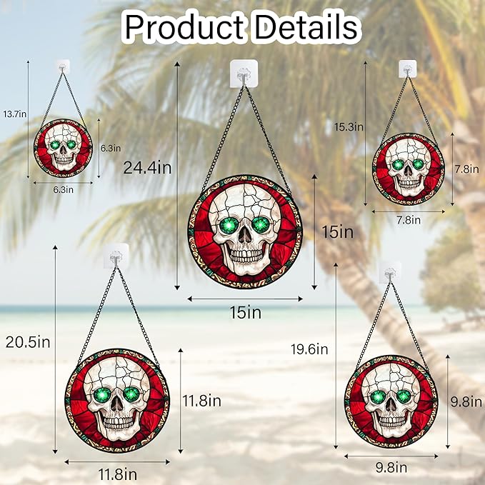 Stained Glass Window Hanging - Halloween Decorations Vampire Skeleton Suncatcher for Doors Garden Indoor Spooky Funny Sun Catchers Gothic Decor Horror Gifts for Women Men Friend 15 in