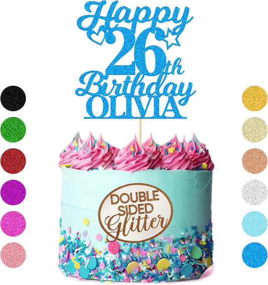 Personalized Happy Birthday Cake Toppers Birthday Cake Topper Gifts for Women Men Custom Glitter Cake Toppers with Any Name & Age for 18th 21st 30th 40th 50th 60th Cake Decorations (Blue)