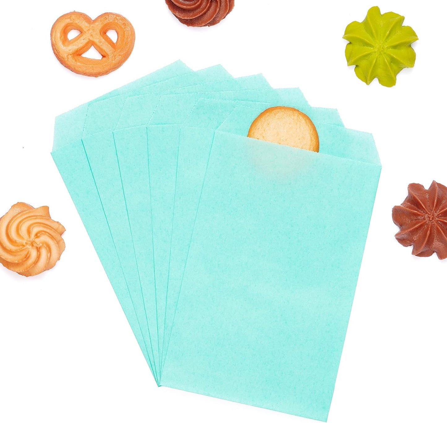 Quotidian Baby Blue Flat Medium Greaseproof Paper Bags 4" x 6" (10 x 15.2cm) Pack of 100 - Bakery Treat Dessert Chocolate Soap