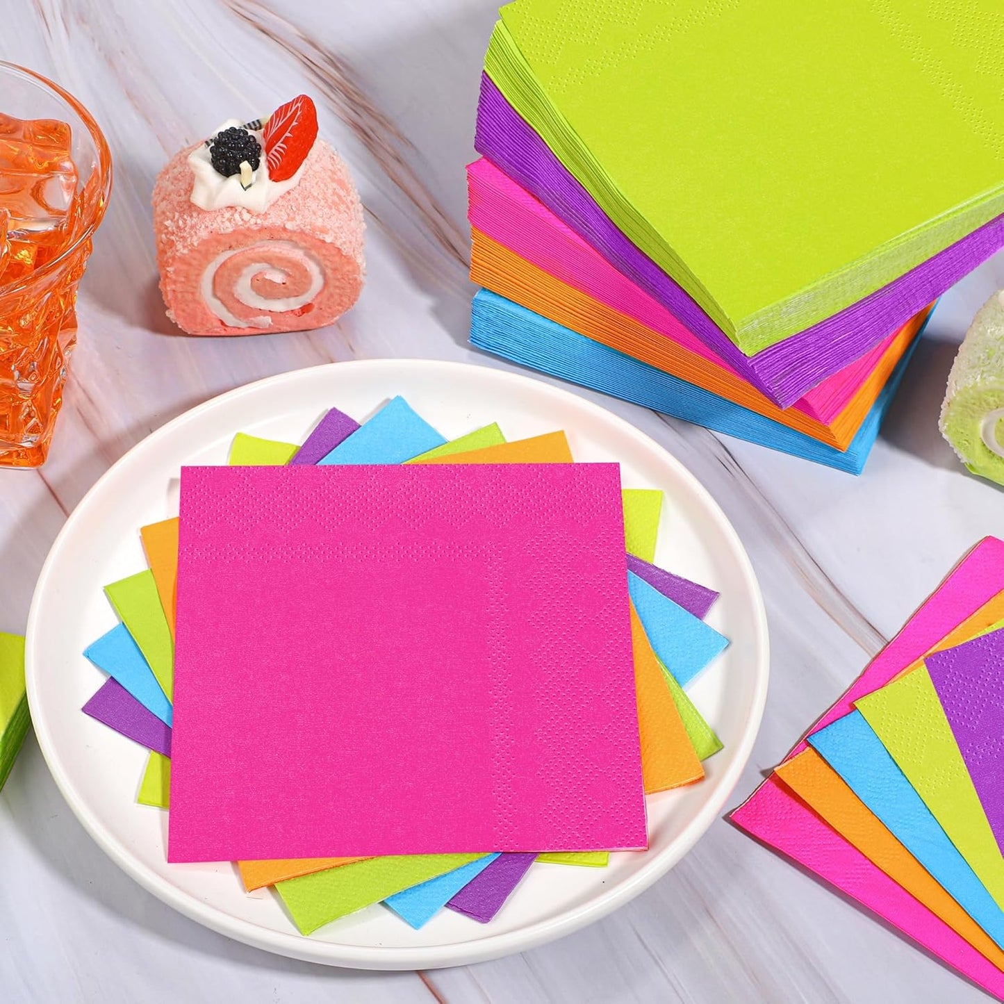 150 Pieces Multiple Rainbow Paper Napkins Cocktail Napkin Beverage Luncheon Napkins 2 Ply for Party Favors, 6 Colors