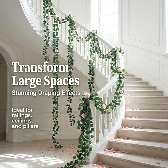 6 Pack 7.1FT Faux Eucalyptus Greenery Garland Hanging Vines for Bedroom Wall Decor Wedding Party Table Decoration Silk Artificial Leaves Plants Backdrop Indoor Outdoor
