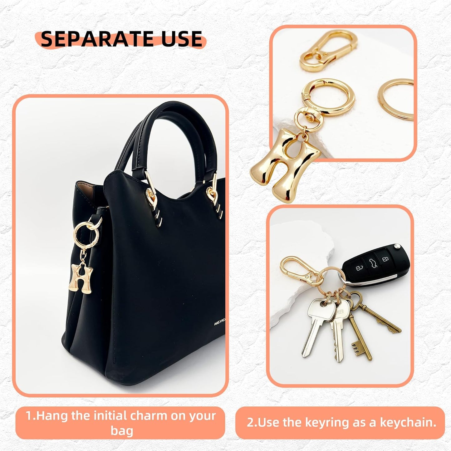 Gold Bubble Heart Initial Bag Charms for Handbags – Cute Initial Letter Keychain for Women, Purse Charms, Gold Gift