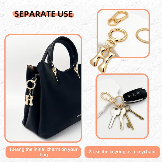 Gold Bubble Heart Initial Bag Charms for Handbags – Cute Initial Letter Keychain for Women, Purse Charms, Gold Gift