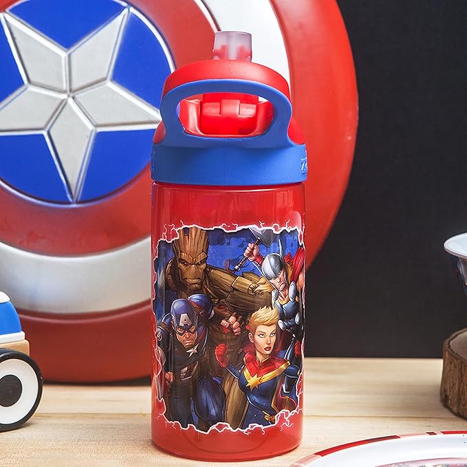Zak Designs 5-Piece Dinnerware Set, Marvel Universe - Durable Plastic & Stainless Steel - Includes Water Bottle, 8-Inch Plate, 6-Inch Bowl, Fork & Spoon - Suitable for Kids Ages 3+