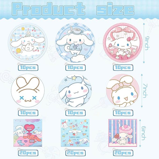 Cartoon Birthday Party Decorations Supplies - 120PCS Kawaii Party Tableware Decorations Kit Include 30 9" Plates, 30 7" Plates, 60 Napkins for Girls Boys Birthday Party Favors