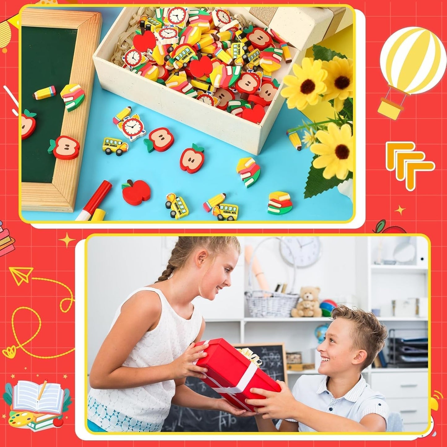 80pcs Back to School Charms,School Clay Embellishments School Table Decorations Scatters Apples Vase Filler for Welcome Back to School Gifts for Students