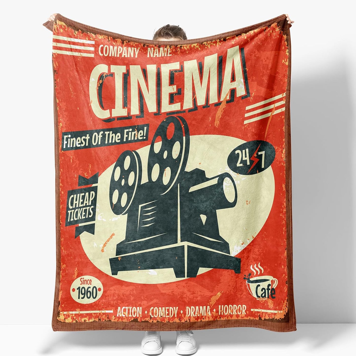 Movie Blanket Gifts for Women Men Girls Boys Vintage Cinema Theater Film Player Print Presents for Kids Adults Teen Birthday Christmas Decor Bedroom Living Room Couch Sofa Soft Flannel Throw 60"x50"