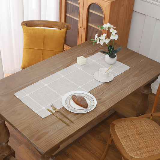 Gernaice Boho Table Runner, Modern plaidCotton Linen Farmhouse Table Runners for Dresser End Coffee Table Home Decor, 36" L X 13" W Brown