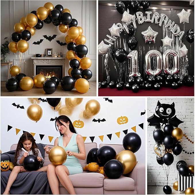 160pcs 5 inch Black Balloons - Small Latex Ballons Bulk Party Balloons, globos negros, Halloween Decorations, Black Birthday Decorations, Retirement Party Supplies