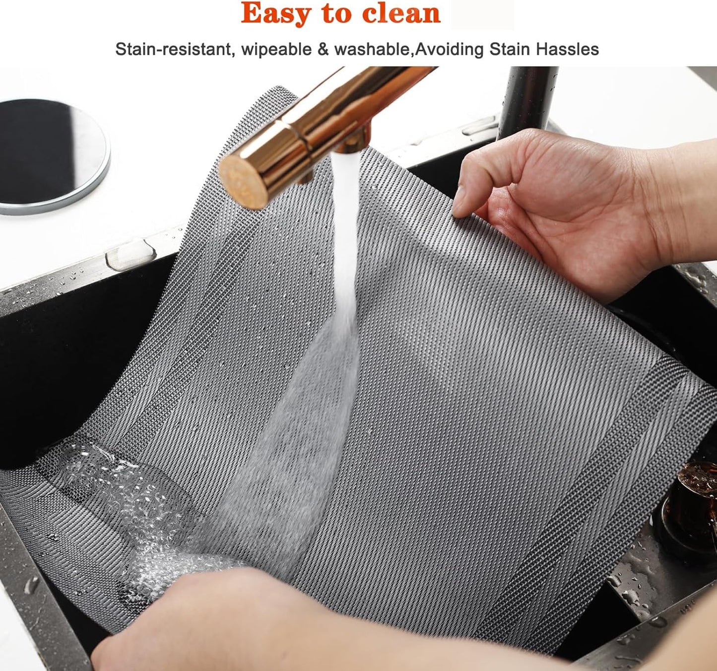 Placemats Set of 4,Washable,Heat and Stain Resistant Indoor/Outdoor Place mats,Vinyl Woven Non Slip Table Mats for Restaurant Table Protection,PVC Placemats(Gray,4PCS)