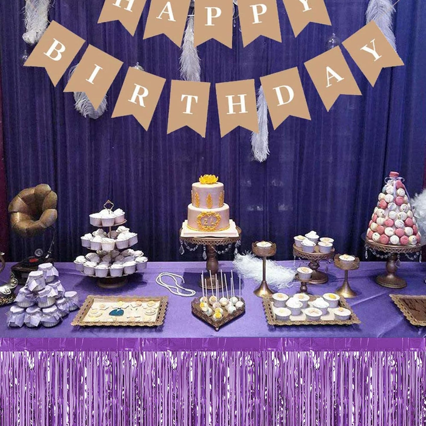 6 Pack 29x108 Inch Light Purple Metallic Foil Fringe Table Skirts Banner for Tinsel Streamer Garland Curtains Backdrop for Parade Floats Wedding Baby Shower Birthday Christmas Halloween Party Decor