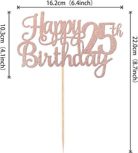 1 PCS Happy 25th Birthday Cake Topper Glitter Cheers to 25 Years Birthday Cake Pick 25 Fabulous Cake Decoration for Happy 25th Birthday Theme Party Decorations Supplies Rose Gold