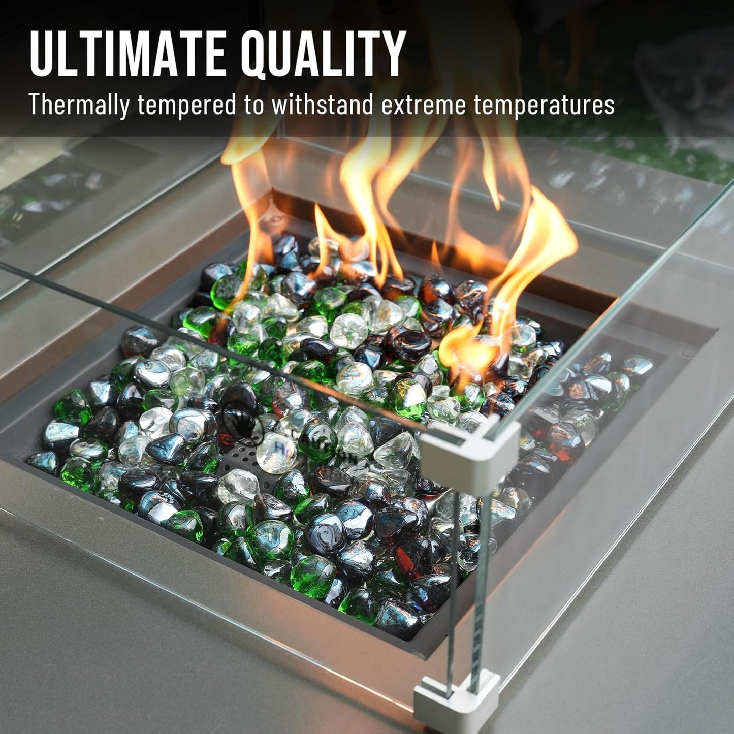 Skyflame 10-Pound Blended Fire Glass Diamonds for Fire Pit Fireplace Landscaping, 1/2 Inch Emerald Green, Crystal Ice, Amber Luster